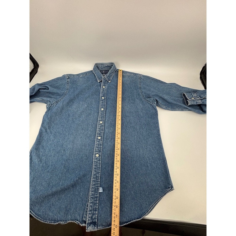 Ralph Lauren Mens XL Denim Button Down Shirt Blue Long Sleeve Red Pony Cotton - Picture 5 of 12